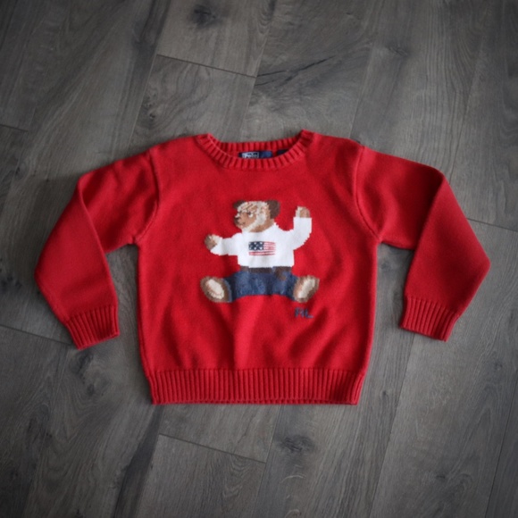 red polo sweater with bear
